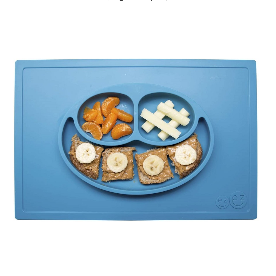 ezpz Happy Mat - One-Piece Silicone placemat + Plate (Blue)